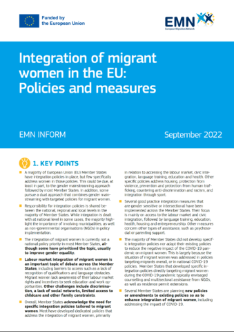 Integration of Migrant Women in the EU: Policies and Measures (inform)